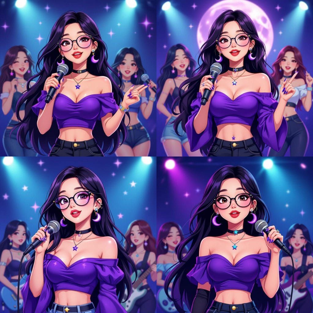 Animated Asian Woman Singing on Stage