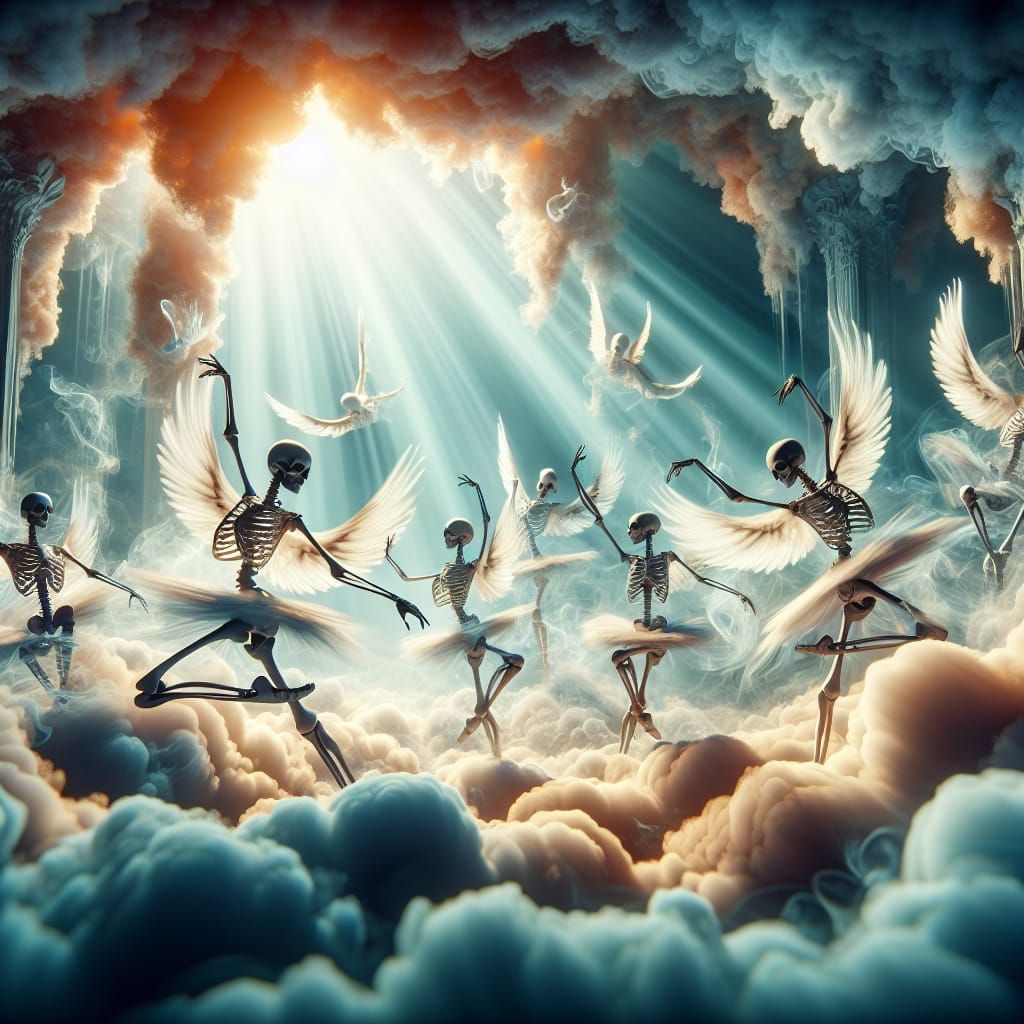 Ethereal Skeleton Ballerinas Dancing in Mystical Realm