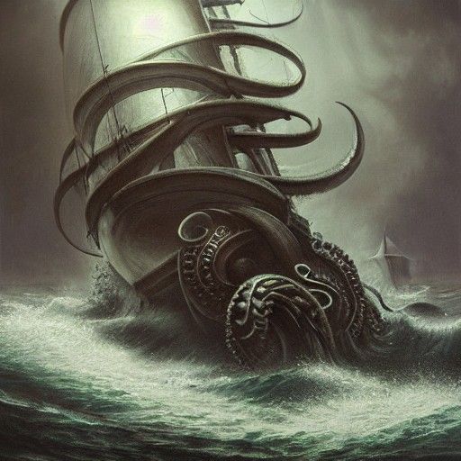 Menacing Kraken Seamonster in Oil Painting Style