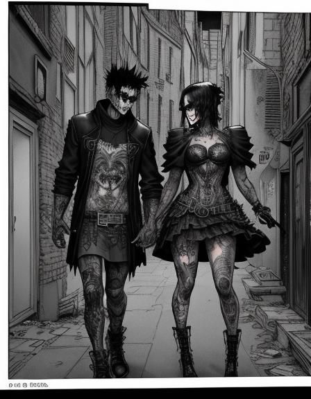 Goth Punk Girl Guides Boy Home: Comic Art
