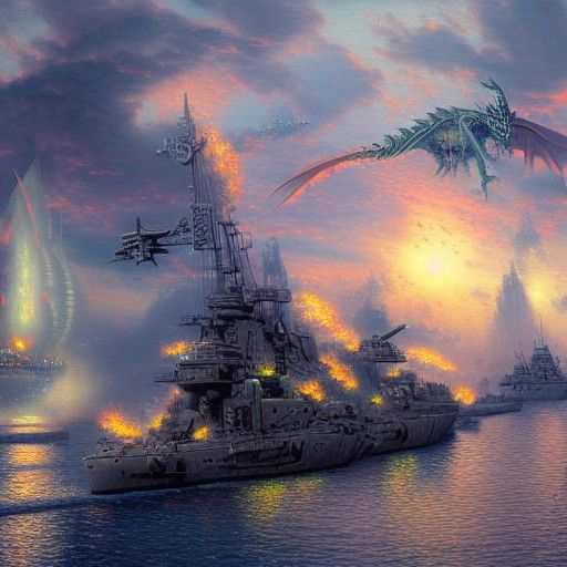 Cyborg Dragon Attacks Battleship: Ethereal Fantasy