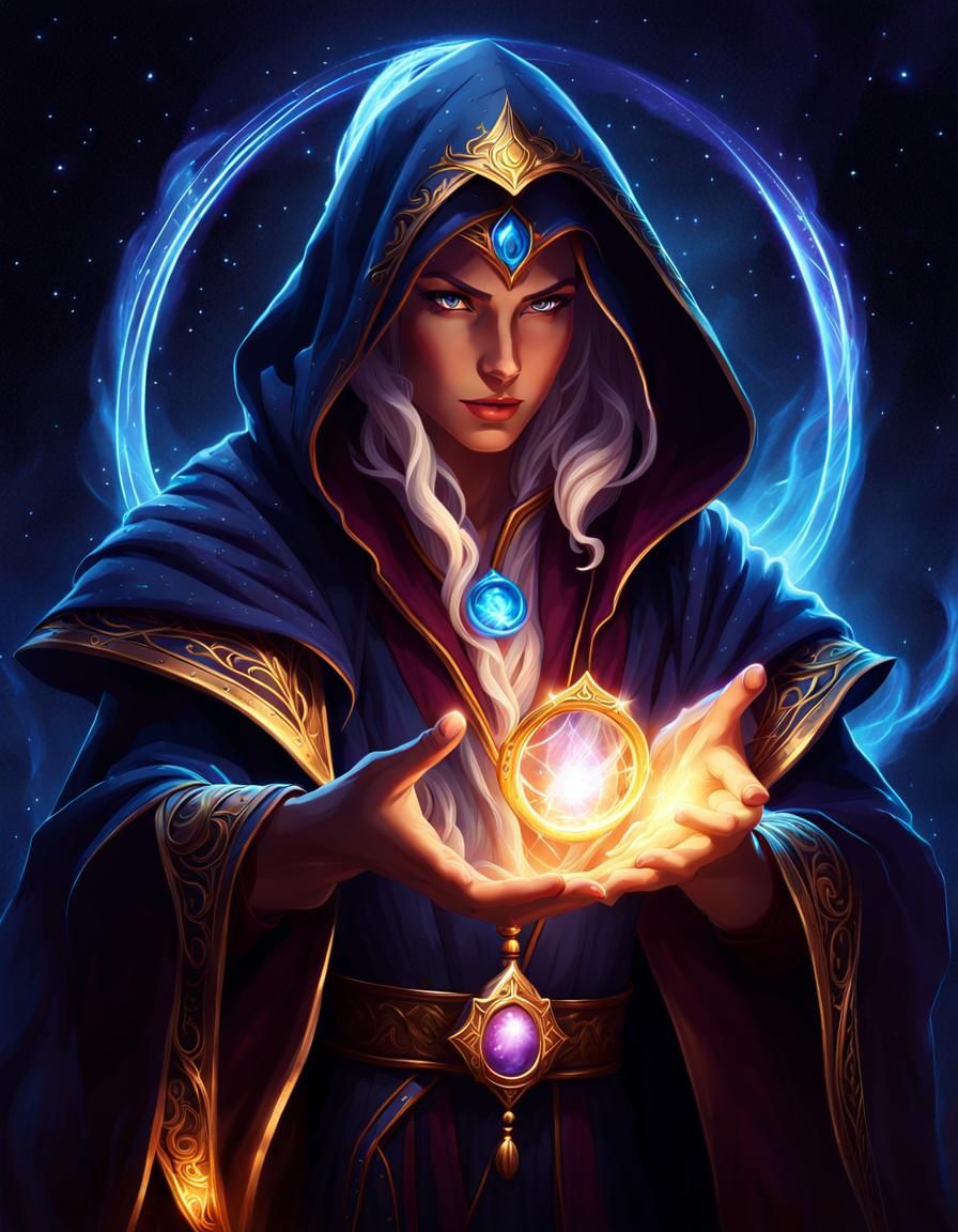 Mysterious Mage Casting Spell in Fantasy Art