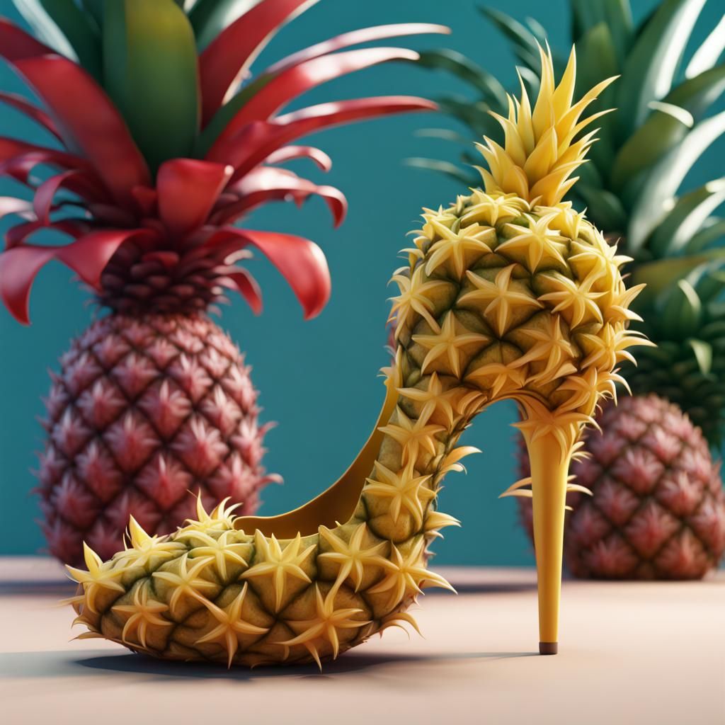 Pineapple High Heel Shoes: Detailed Matte Painting