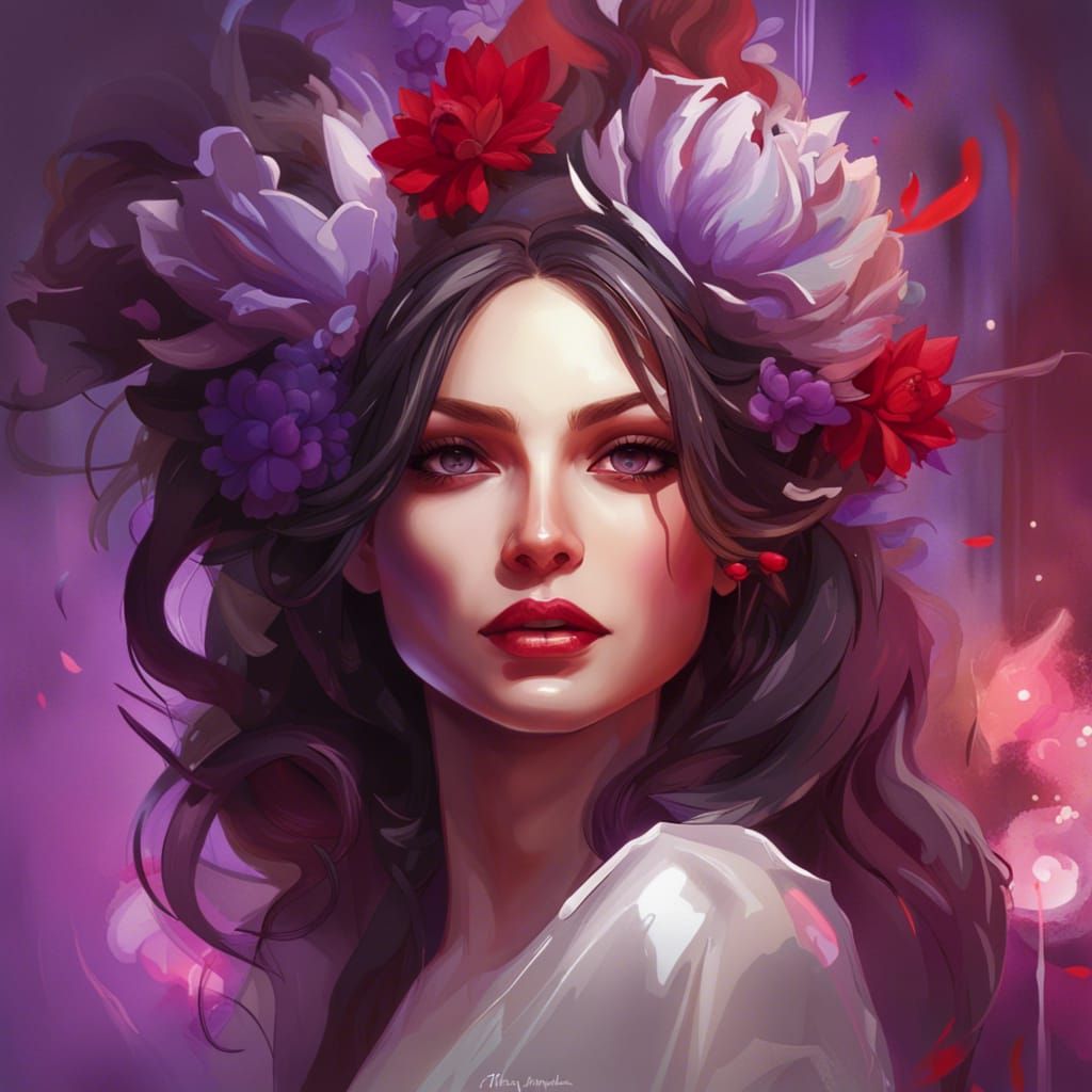 Bride with Purple Eyes in Hyperdetailed Portrait