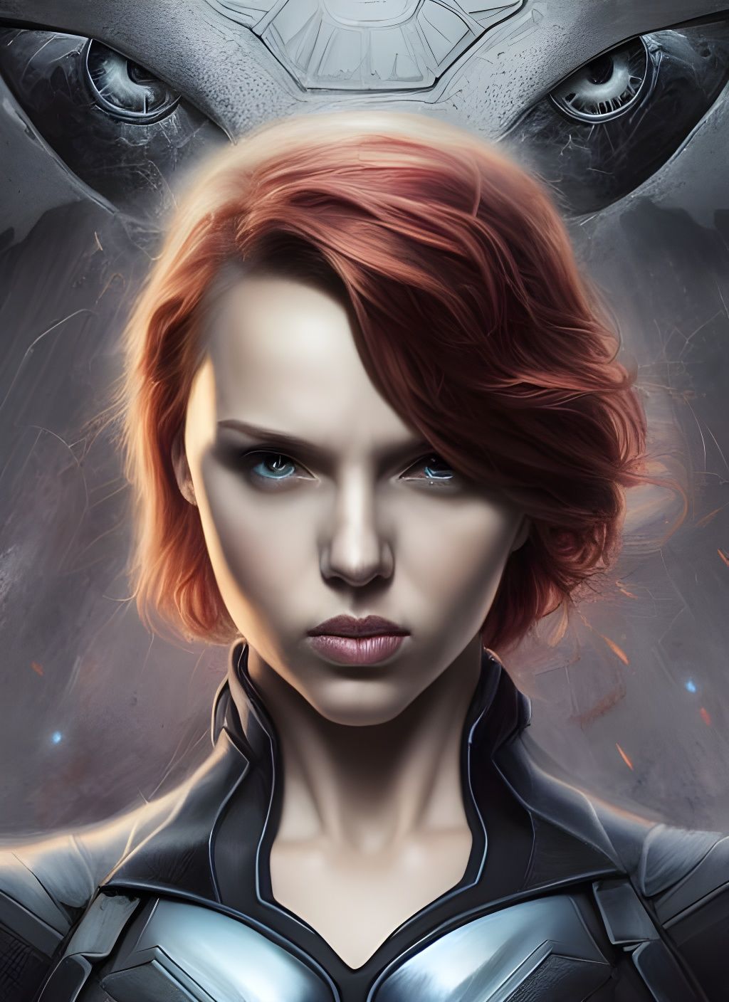 Black Widow Superhero Portrait in Matte Painting Style