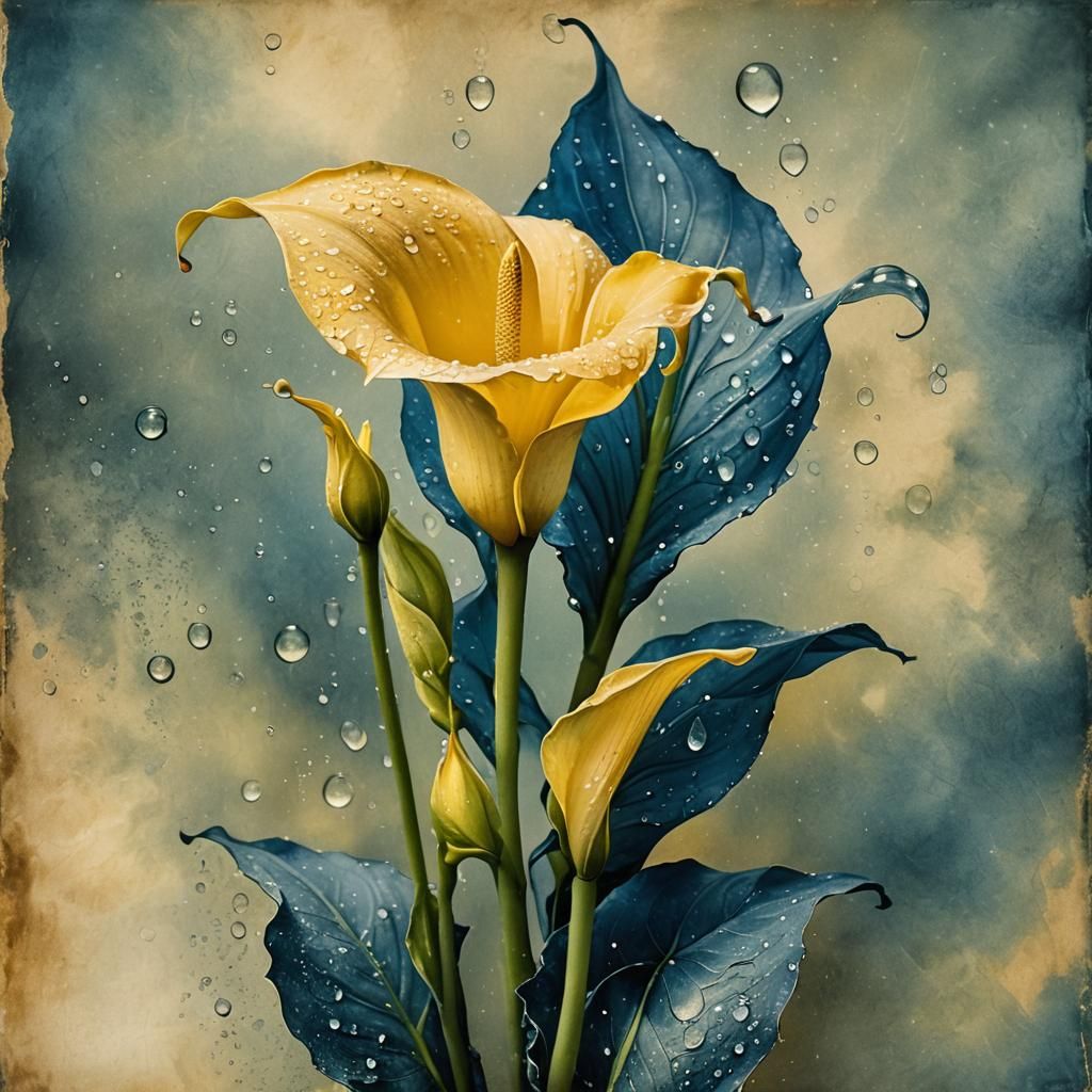 Cyanotype Calla Lily in Surreal Alcohol Ink Style