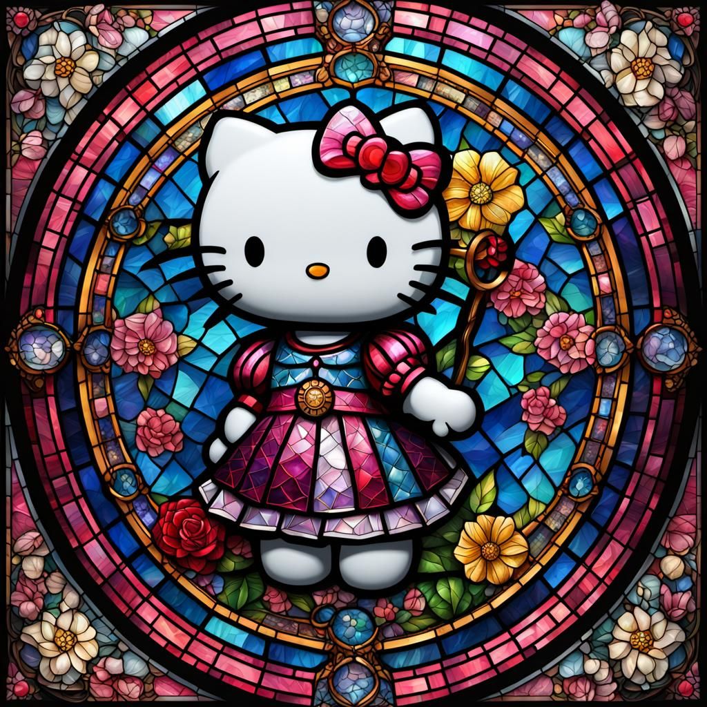 Stained Glass Hello Kitty, Digital Matte Painting