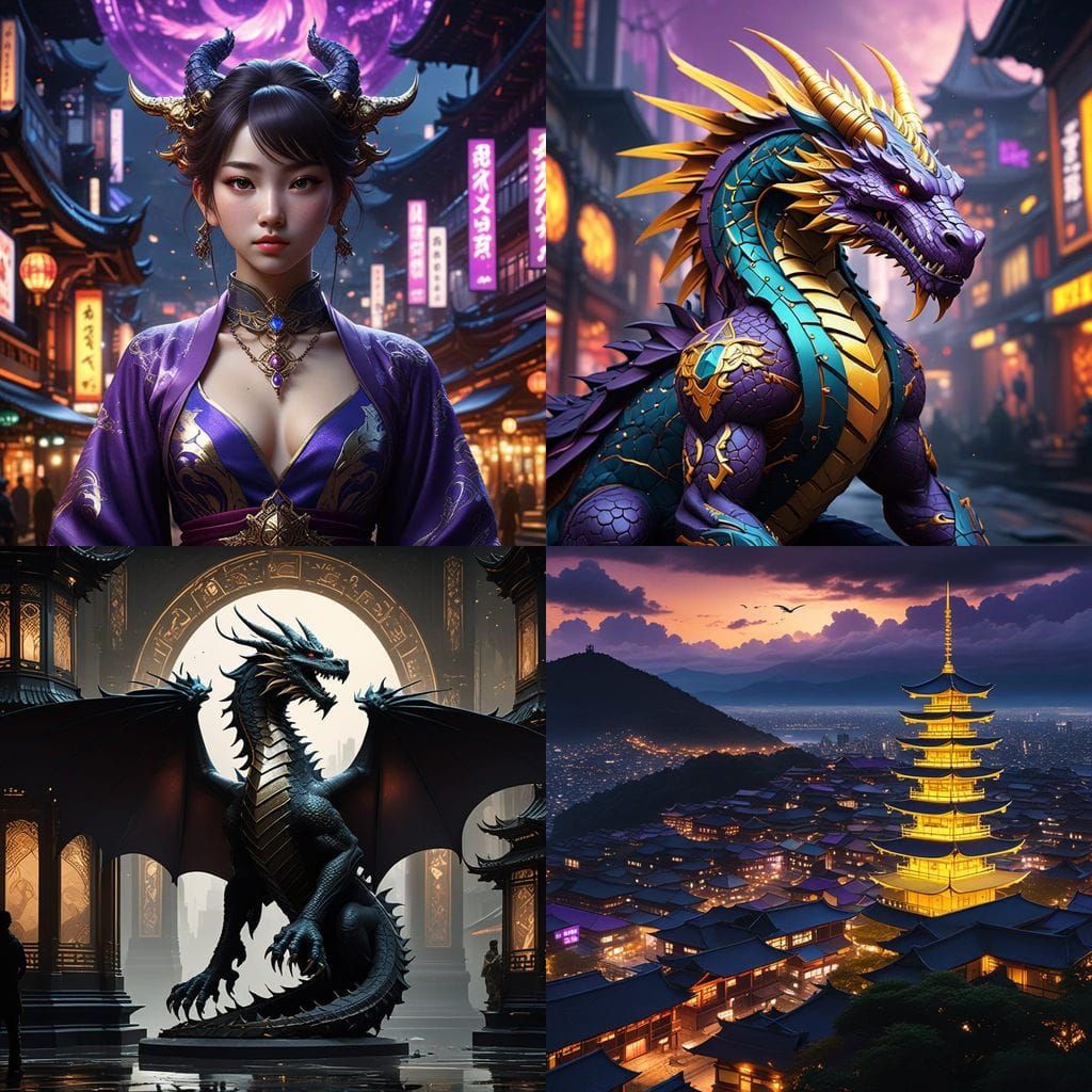 Cyberpunk Fantasy Dragon Soars in Hypermaximalist Anime Styl...