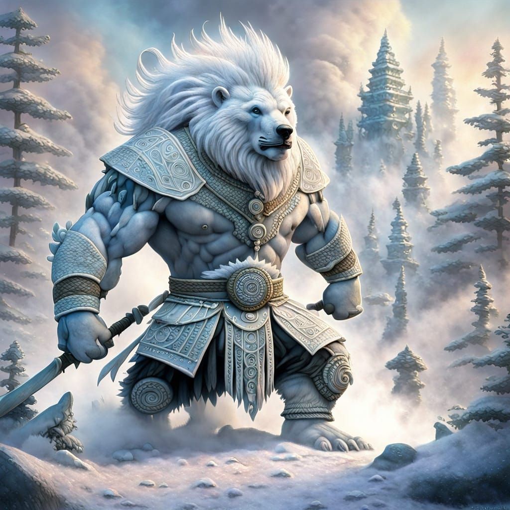 Ethereal Nordic Warrior Stands Back-to-Back with Fierce Pola...