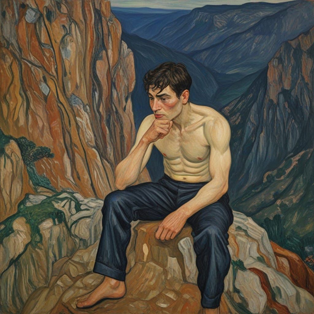 Man on Golden Mountains with Dark Knife in Soutine-Modiglian...