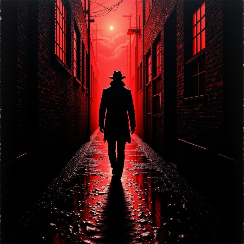 Noir Silhouette in Surreal Black and Red Textures