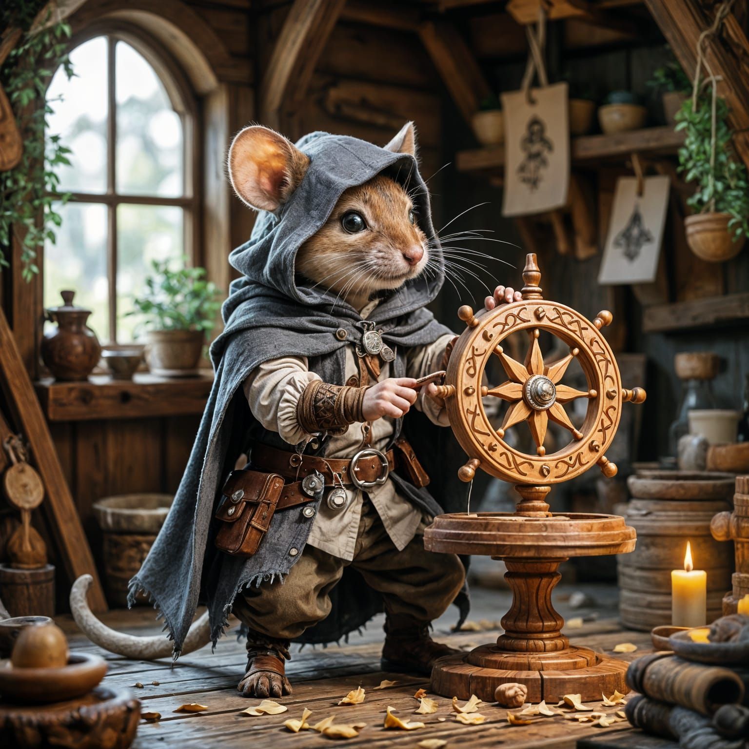 Mouse Bard Carves Intricate Wooden Carousel