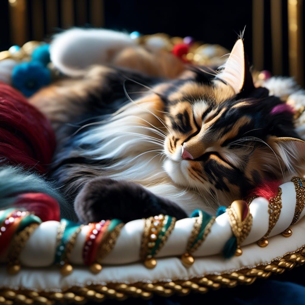 Sleeping Cat Dreams on a Neon Bullet Train