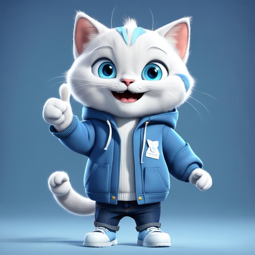 Pixar-Style Cat Character with Thumbs Up