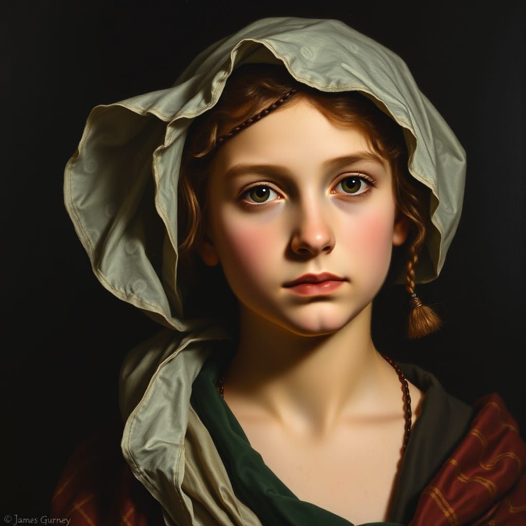 Shepherd Girl in Chiaroscuro Oil Painting Style