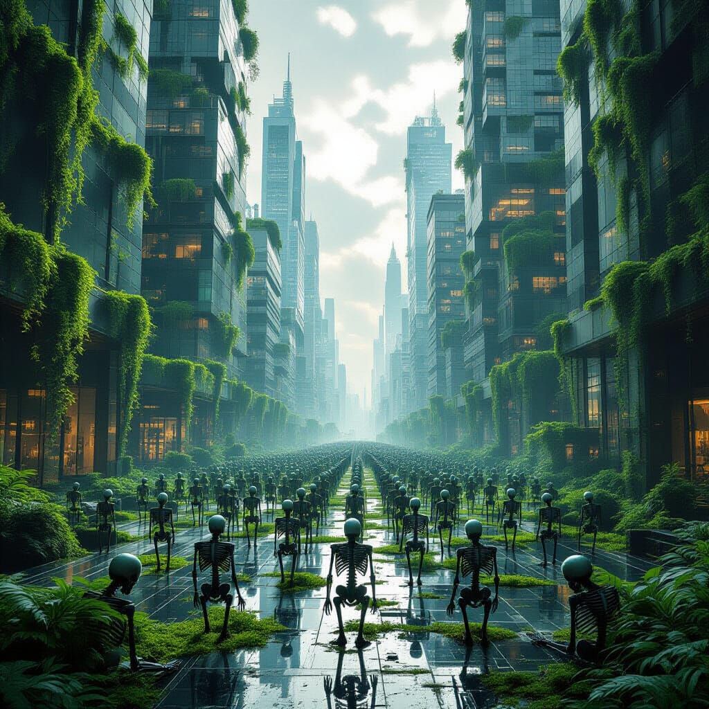 Dystopian Smart City Reclaimed by Nature in Hyperrealistic S...