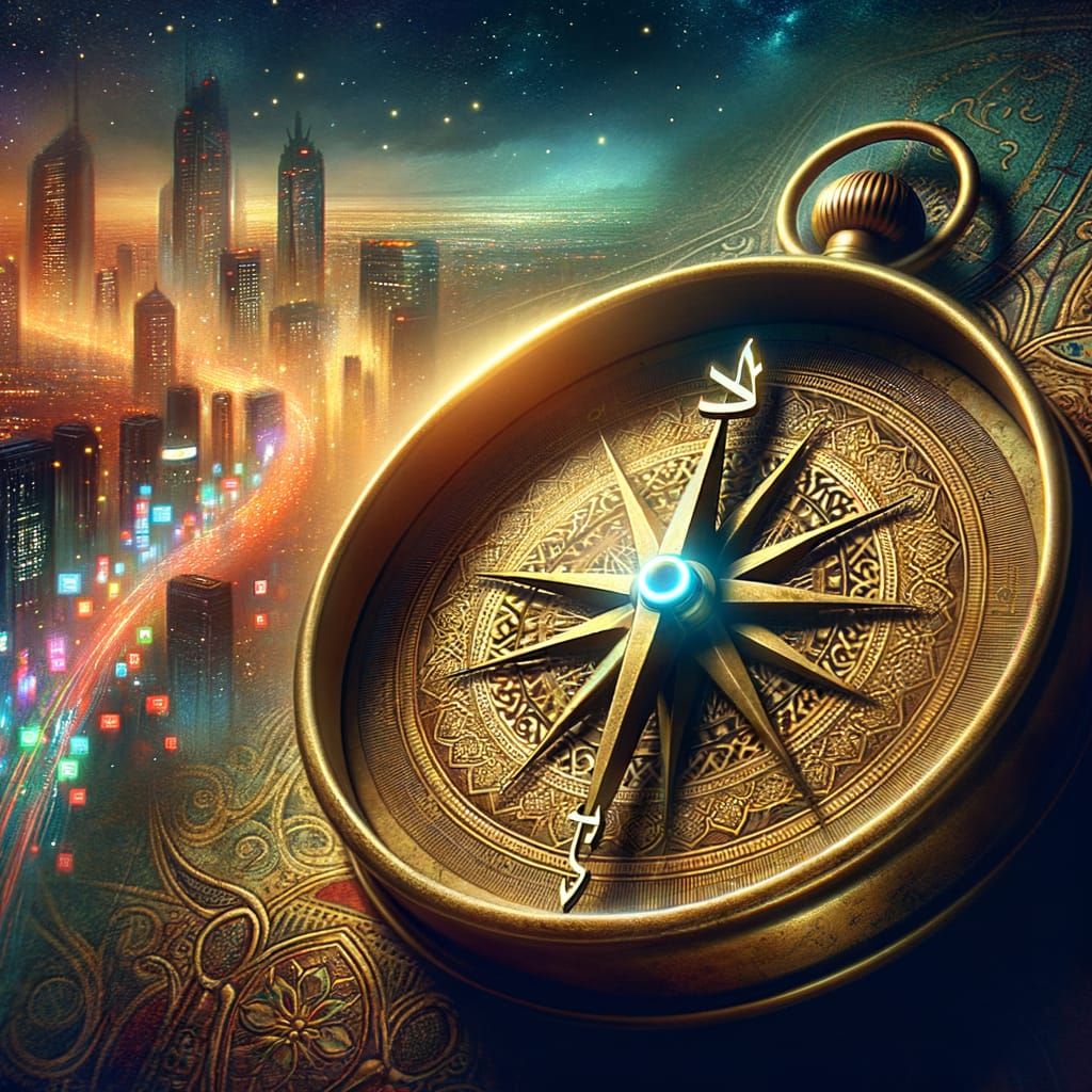 Ancient Islamic Compass with Al-Haqq North Marker