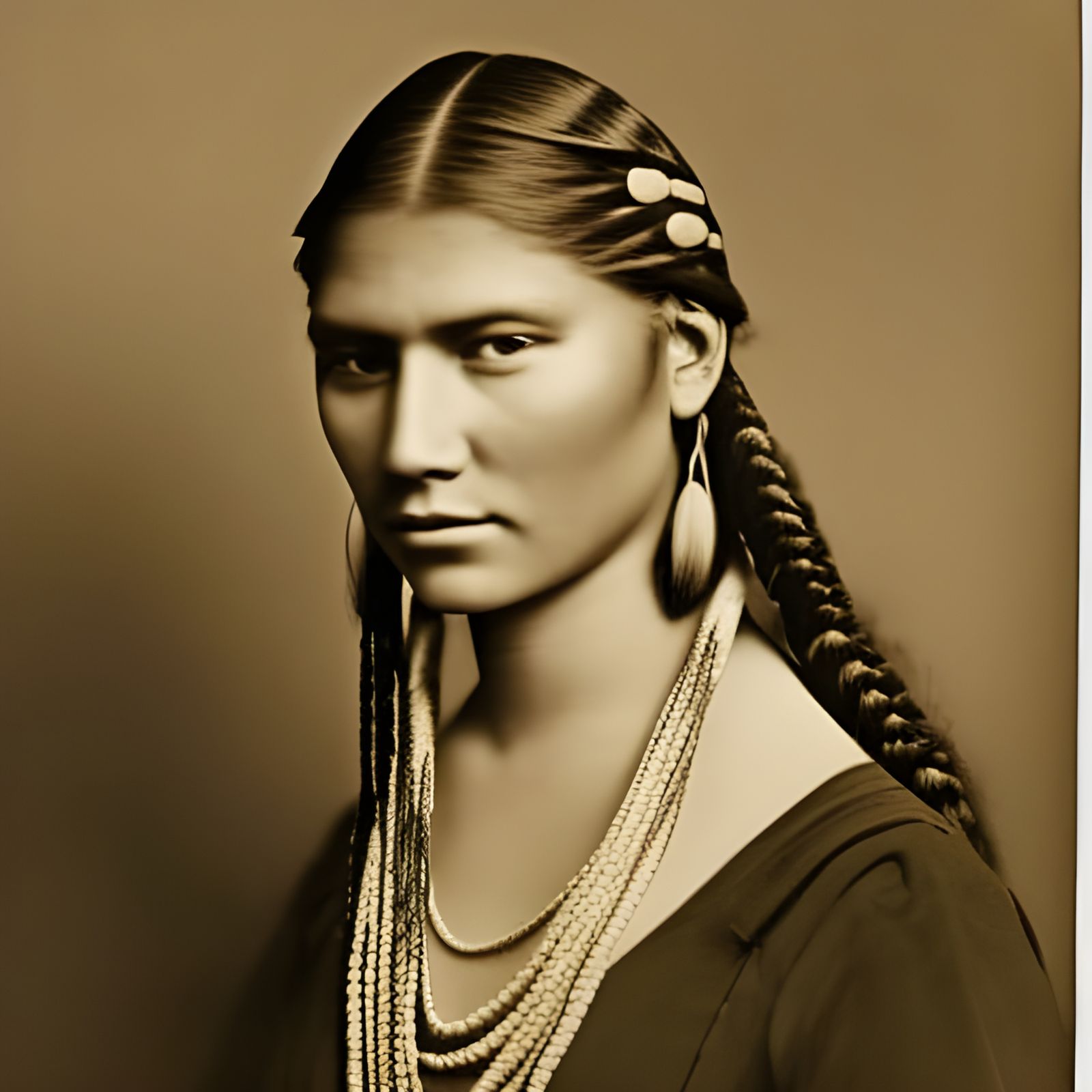 Cherokee Woman Portrait in Sepia Photograph Style