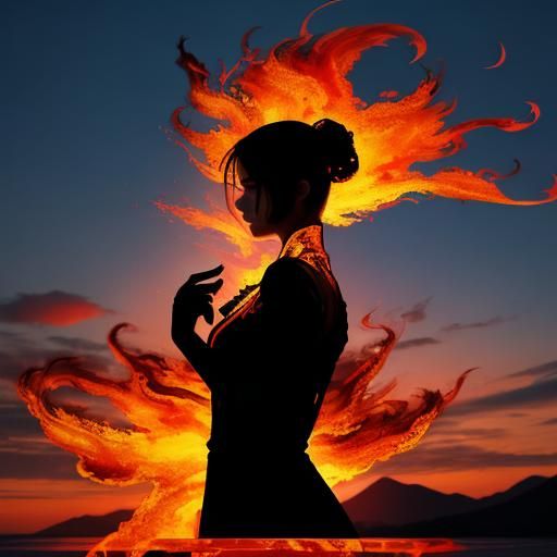 Ethereal Flame Woman in Transparent Silhouette