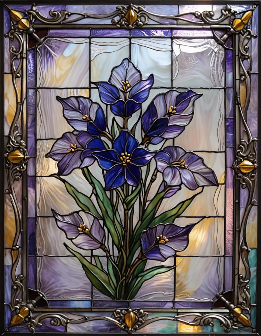 Stained Glass Lavender Flower with Surreal Background