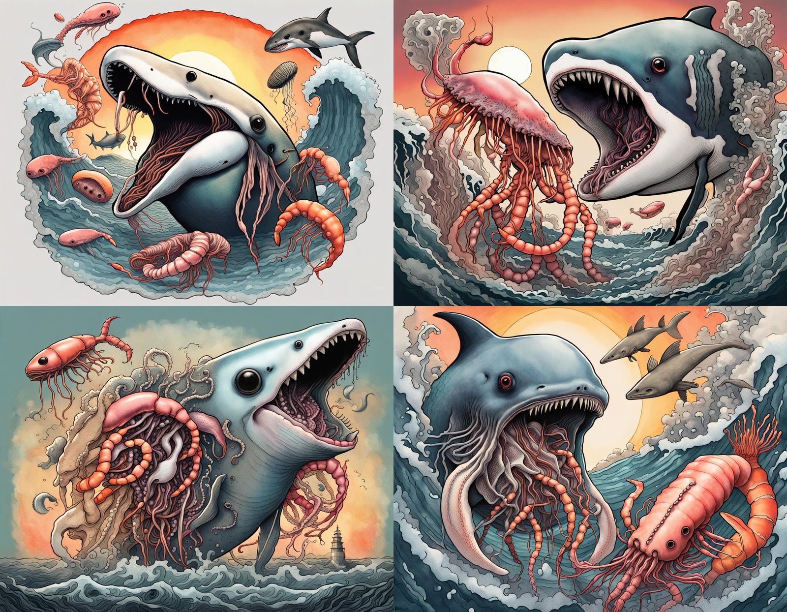 Hybrid Sea Creature in Ink Painting Style