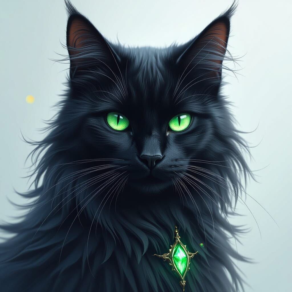 Regal Black Cat with Emerald Eyes in Mystical Concept Art