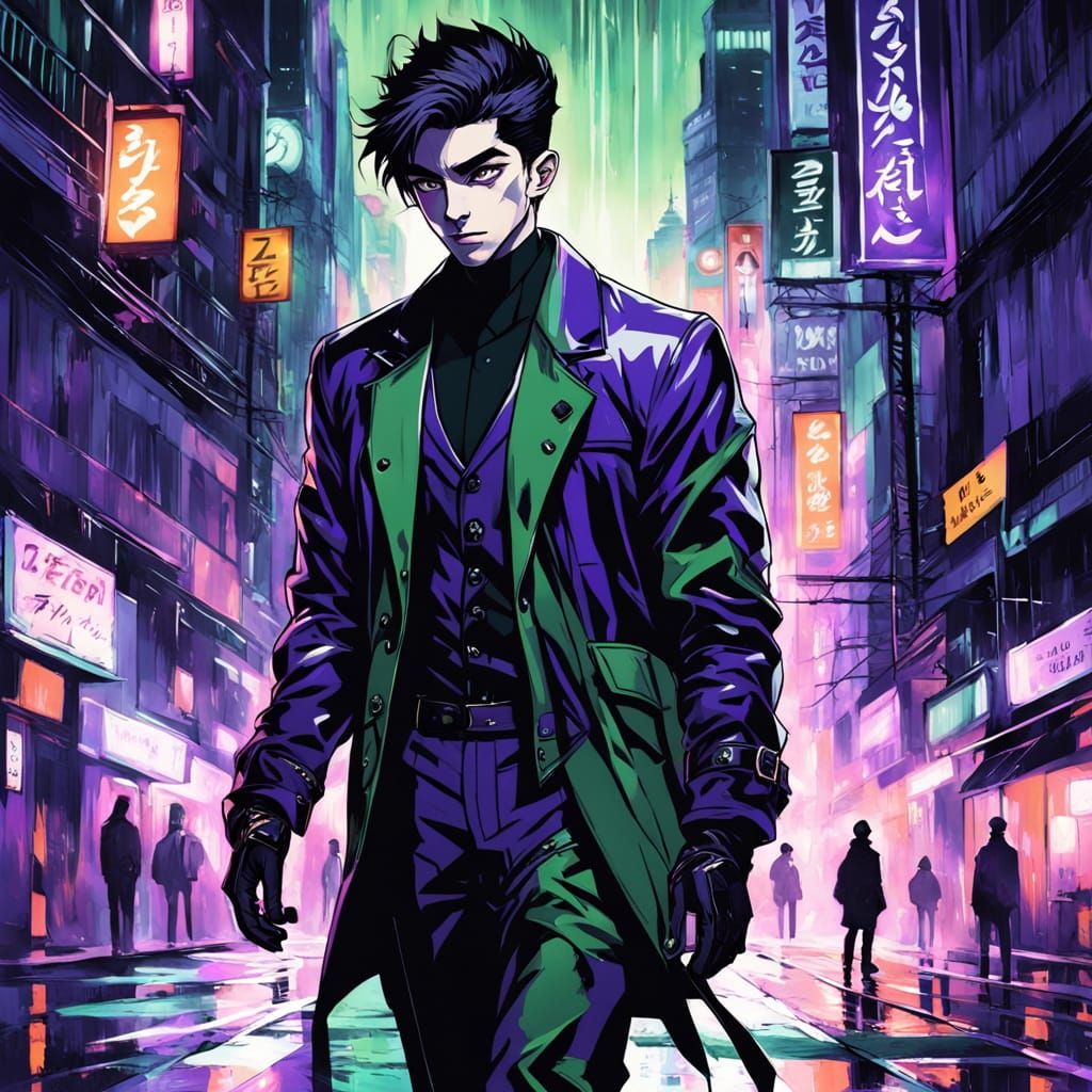 Intense Anime Portrait of Aidan Gallagher in Dark City