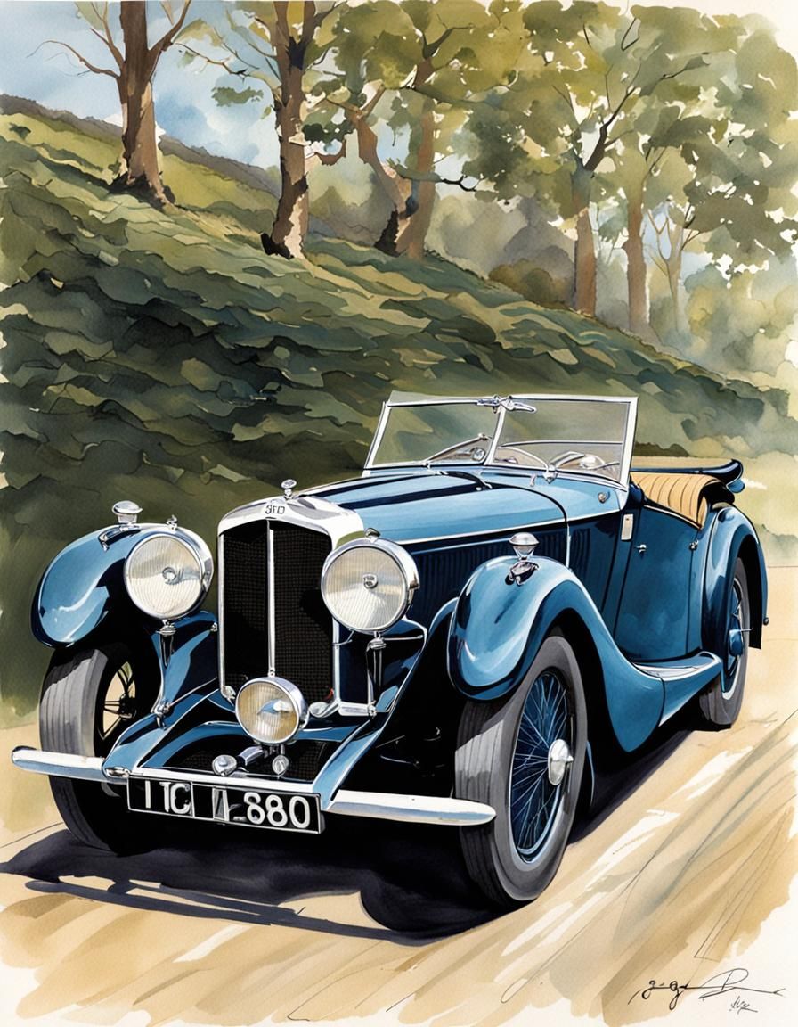 Classic Lagonda 16/80 Car Illustration