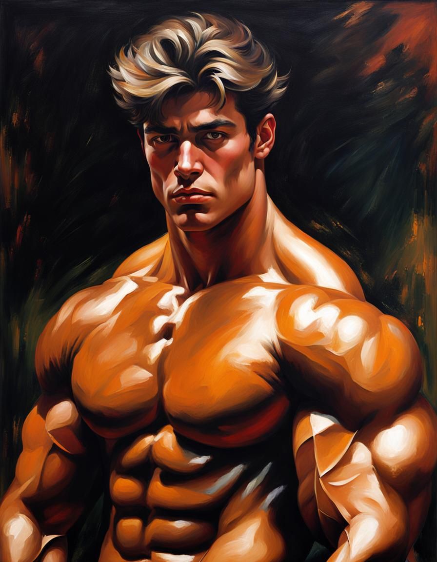 1895 Oil Painting of a Handsome Bodybuilder