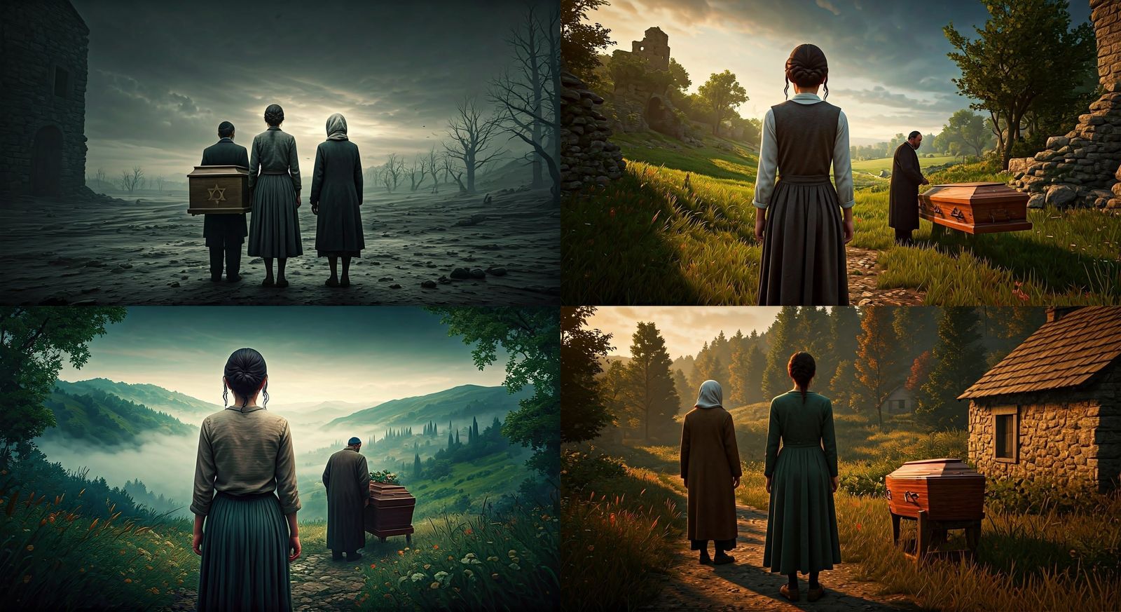 Young Jewish Family Standing Together in Antiquated European...