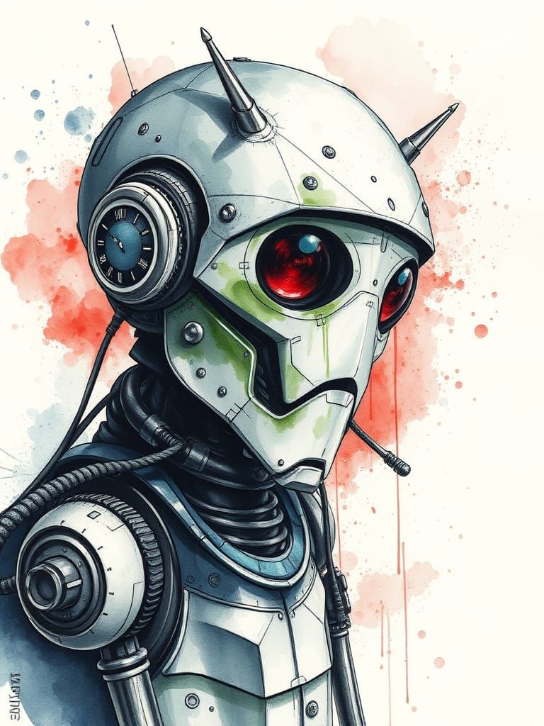 Weeping Android Captured in Ink and Watercolor