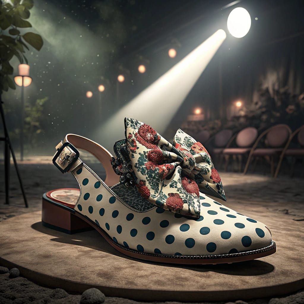 Polka Dot Loafer with Floral Bow: Cinematic Film Still