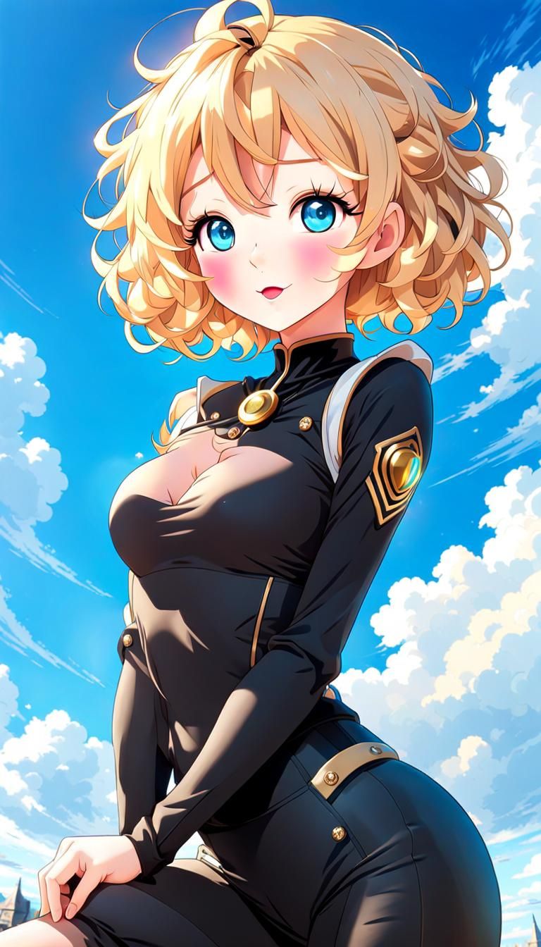 Anime Girl with Curly Hair and Pink Hoodie