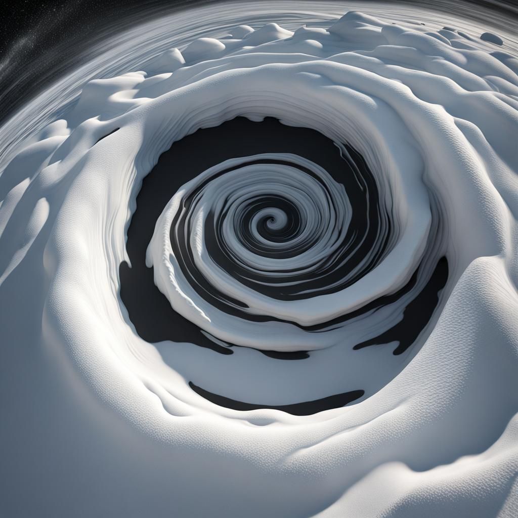Luminescent Whirlpool on Barren Snow Planet