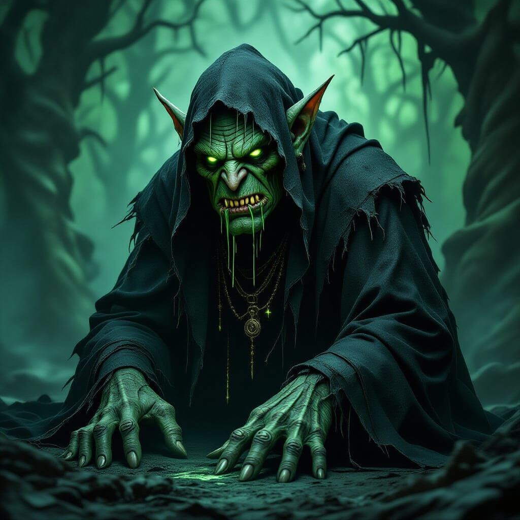 Grotesque Troll of Envy in Dark Fantasy Style