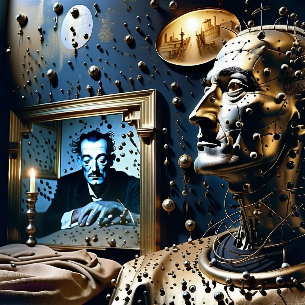 Evocative of Salvador Dali's dreamlike scenes. Soft, golden light casting long shadows, with whispers of forgotten momen...