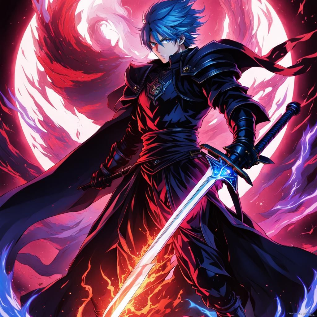 Swordsman vs Magma Mutant in Anime Style