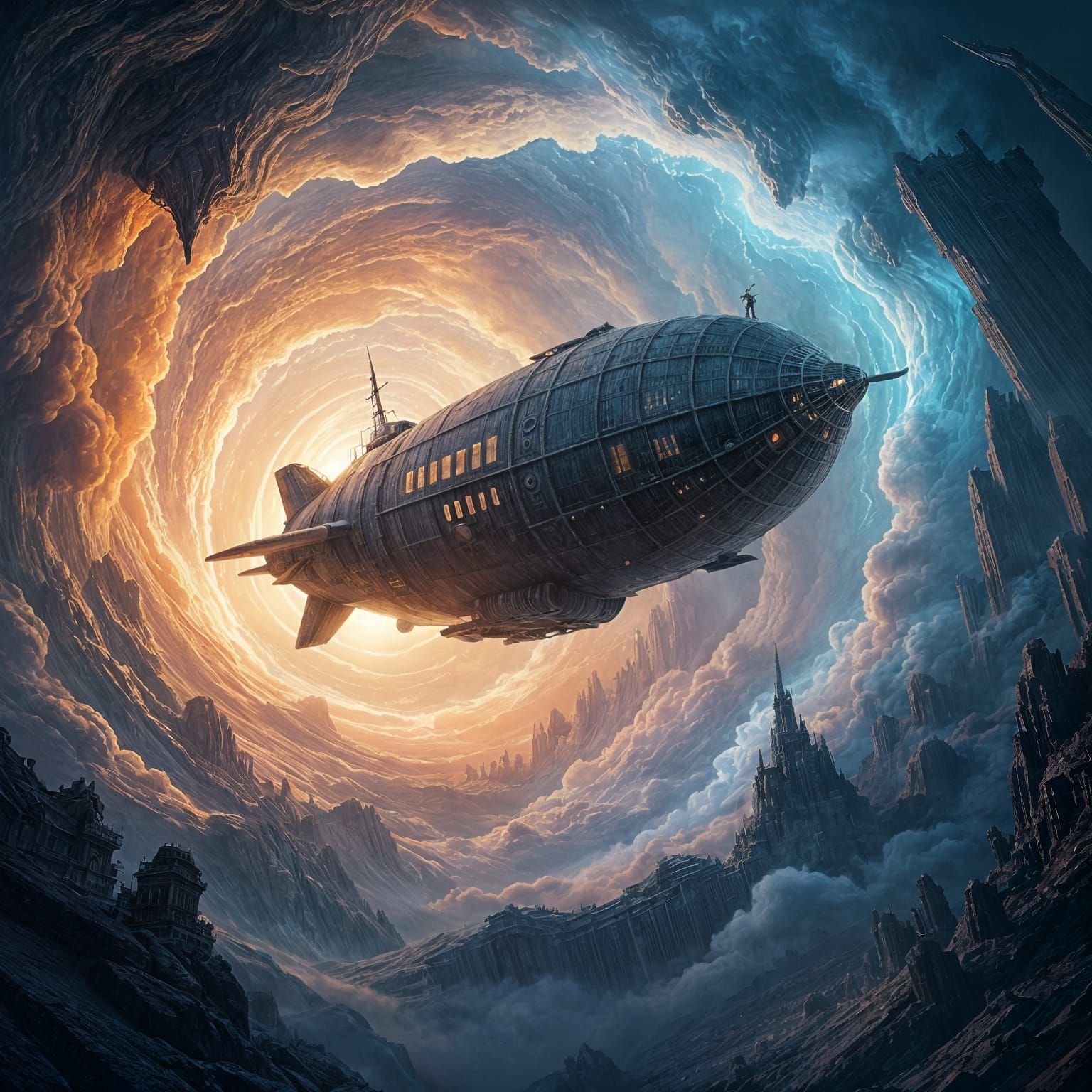 Cosmic Airship Drifting Through Fragmented Realities