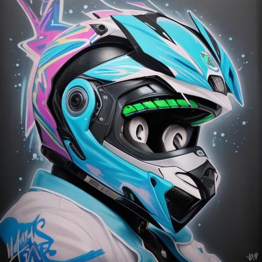 Motorcycle Goddess on Kawasaki Ninja in Graffiti Art