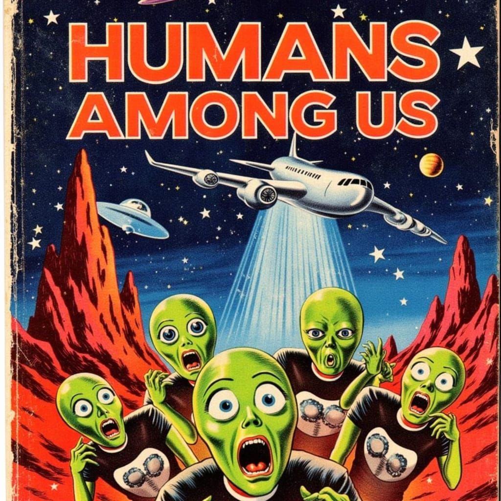 Retro Sci-Fi Alien Invasion Parody in Vintage Comic Book Sty...