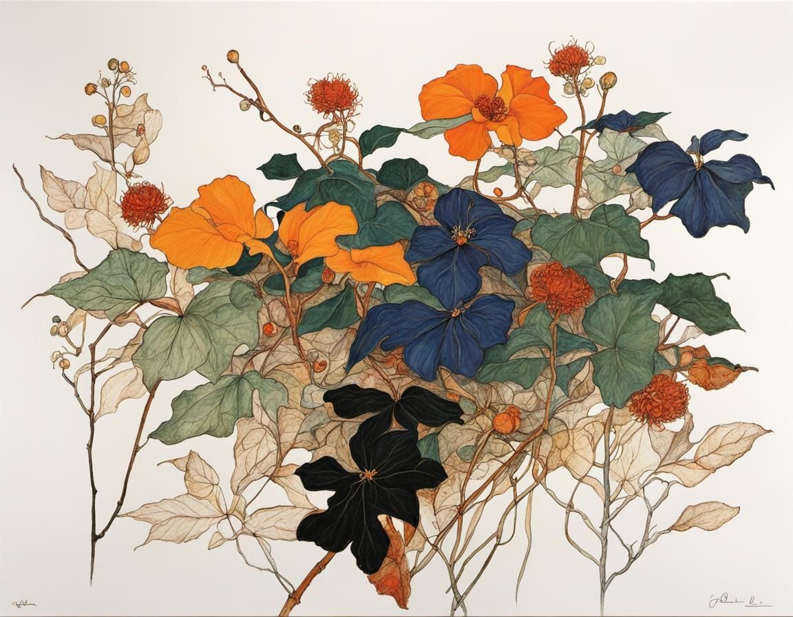 Organic Line Drawing in Art Nouveau Style