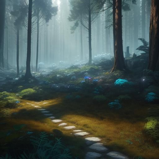 Lynx in Blue Clothing in Mystical Forest