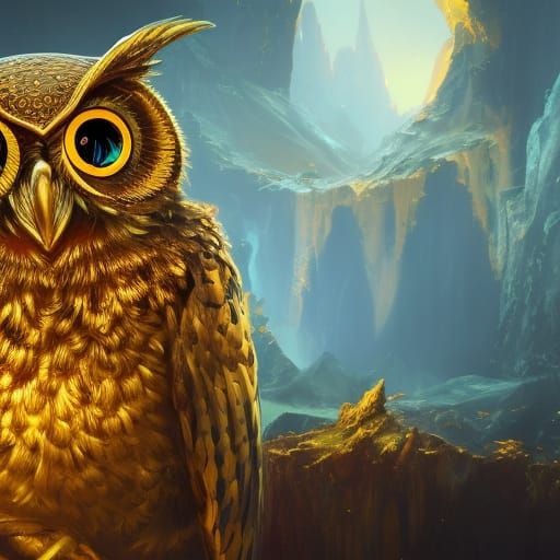 Shining Gold Owl Fantasy Concept Art