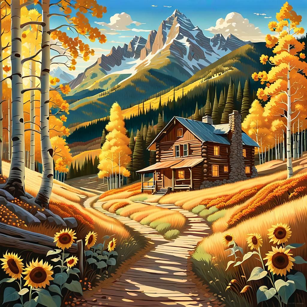 Autumn Mountain Cabin in Golden Light