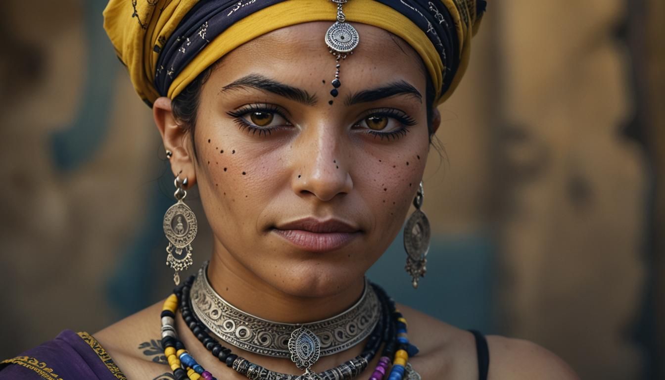Striking Portrait of Chaoui Woman with Traditional Tattoo