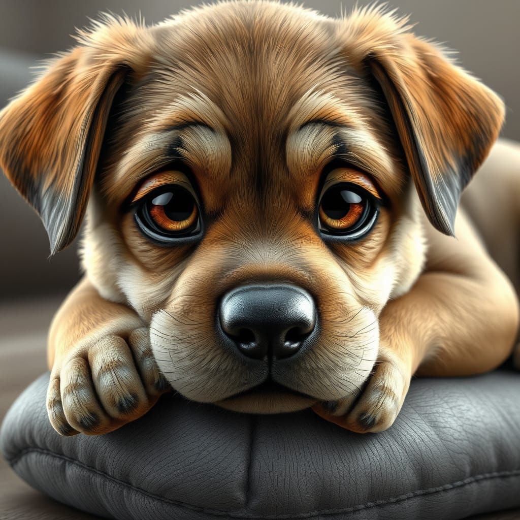 Realistic 3D Rendering of Sad Puppy