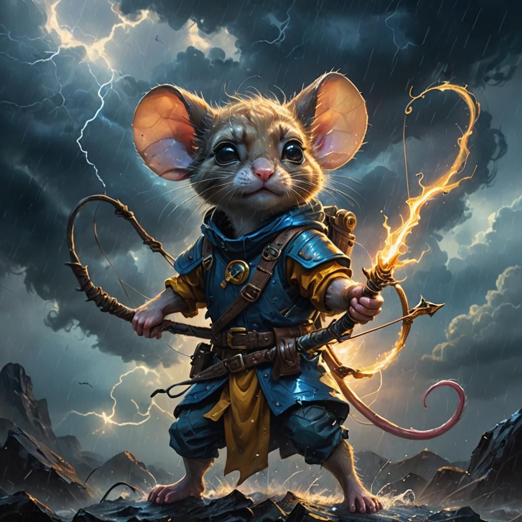 Mouse Archer in Storm with Alien Weapon