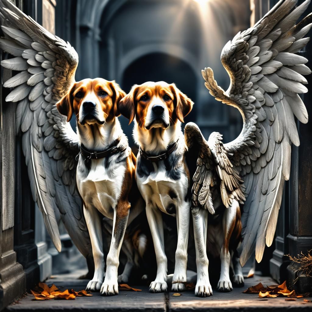 Angels with Dog Wings in Hyperrealistic Style