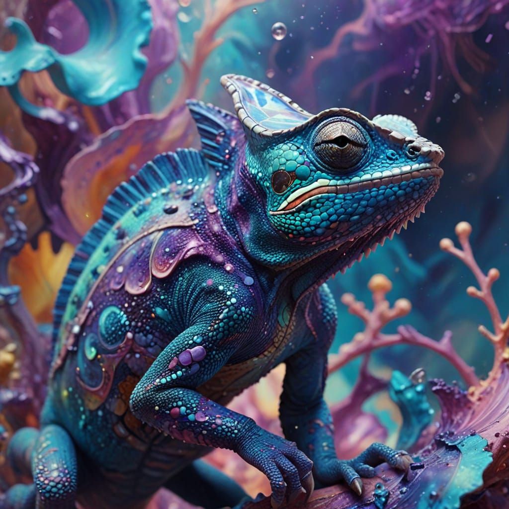 Surrealist Chameleon in Vibrant Dreamlike Vortex