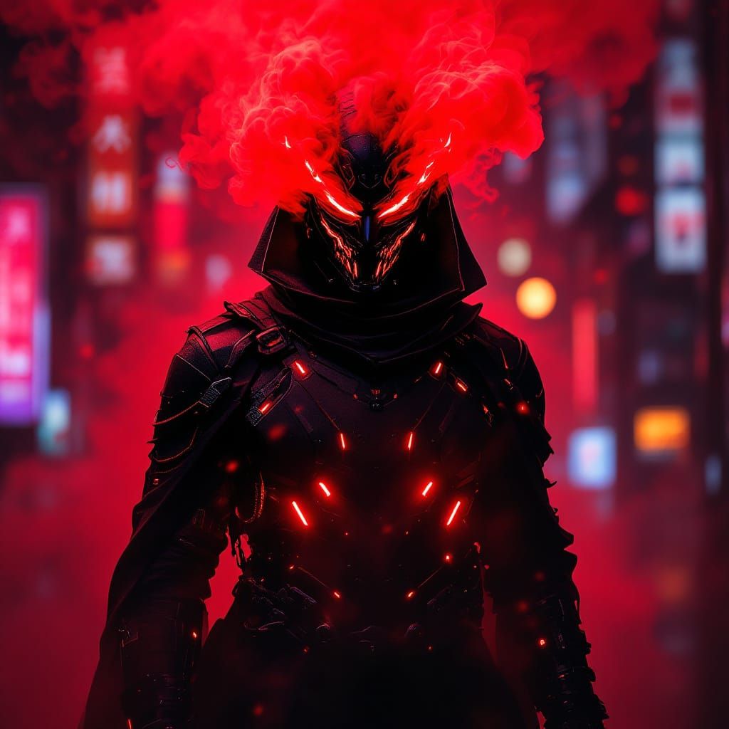 Cyberpunk Samurai in Dystopian Neon Cityscape